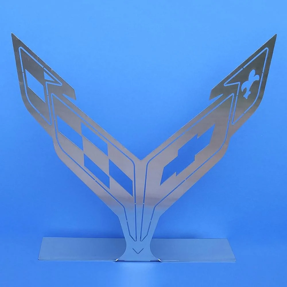 Corvette C8 Crossed Flag Emblem Mounted Art, 15 inch